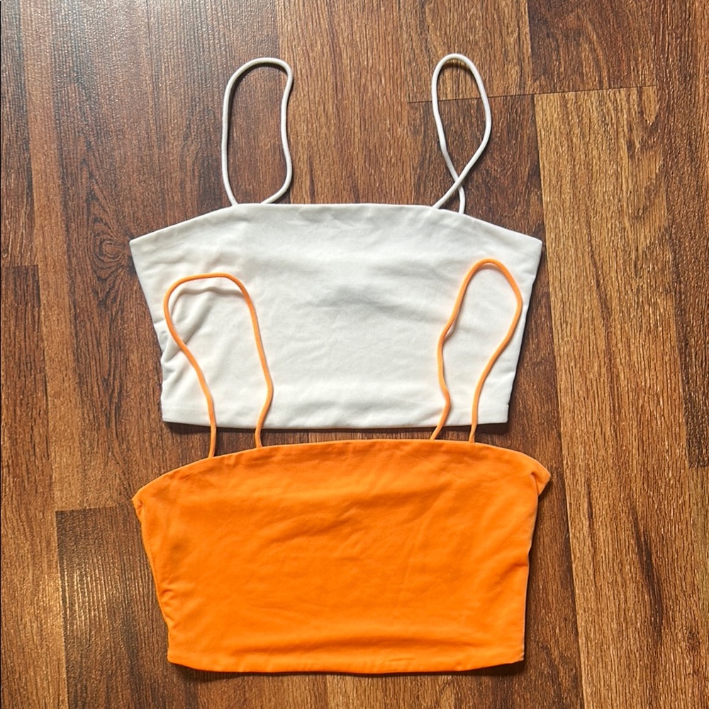 SHEIN Orange and White Camisole Crop Top Fitted Style